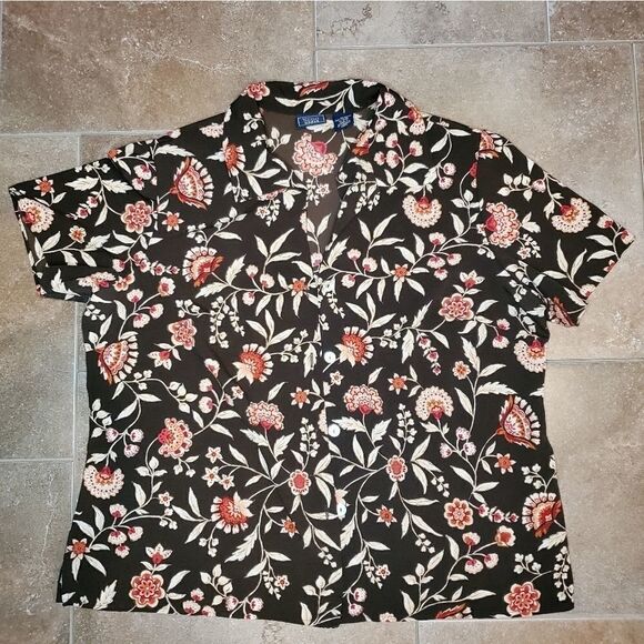 Laura Scott women's brown floral button down shirt - Picture 5 of 12